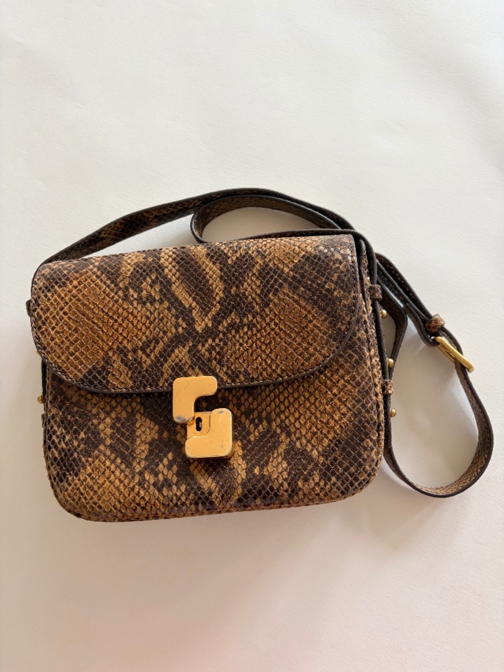 SOEUR Paris Snake Embossed Leather Crossbody Bag French Designer Matching Belt A
